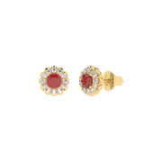 Boucles d'oreilles rubis ronds et diamants naturels ronds 1.02 carat or jaune 14 carats Renza